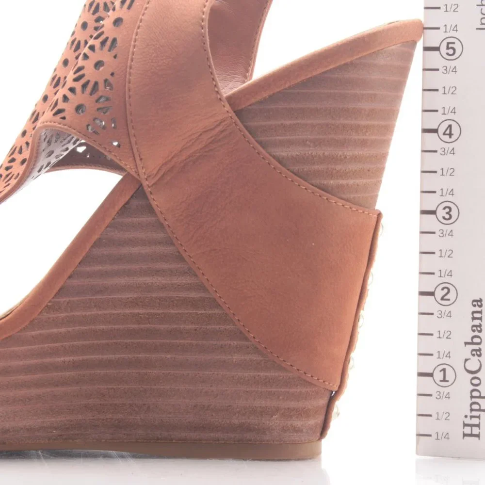 Gianni Bini Platform Wedge Leather Sandal Women10M Brown - Picture 13 of 16